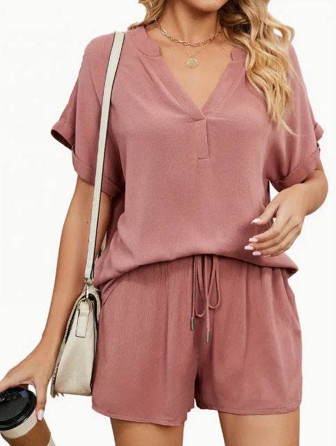Women's Solid Color Loose Fit Casual 2-Piece Set Conjunto Short Summer Sets - Velora