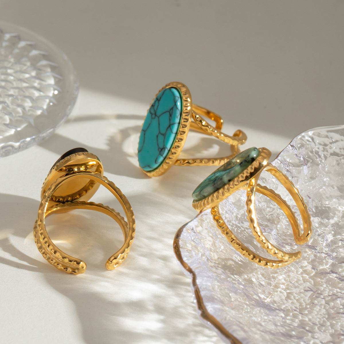 Oval Turquoise Tigereye Adjustable Split Ring - Velora