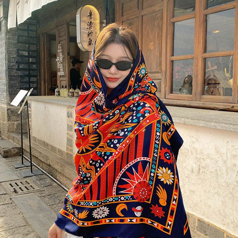 Ethnic Style Sun Protection Talma Tibet Desert Travel Thin Holiday Silk Scarf - Velora
