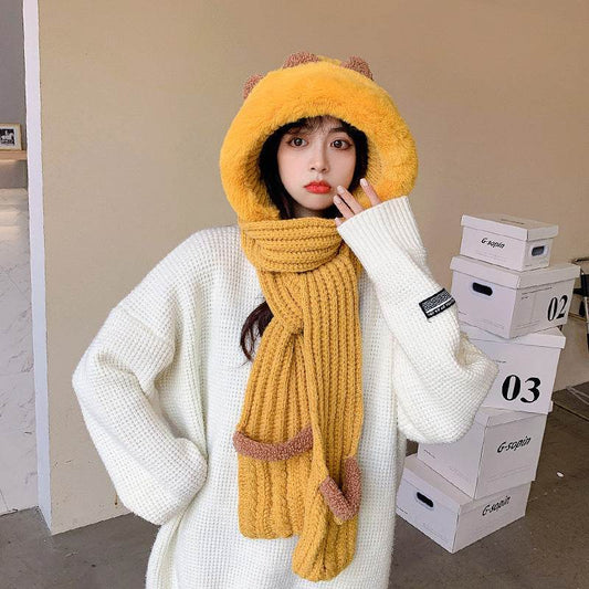 Winter Knitted Wool Scarf Hat Gloves In One Of Three Sets - Velora