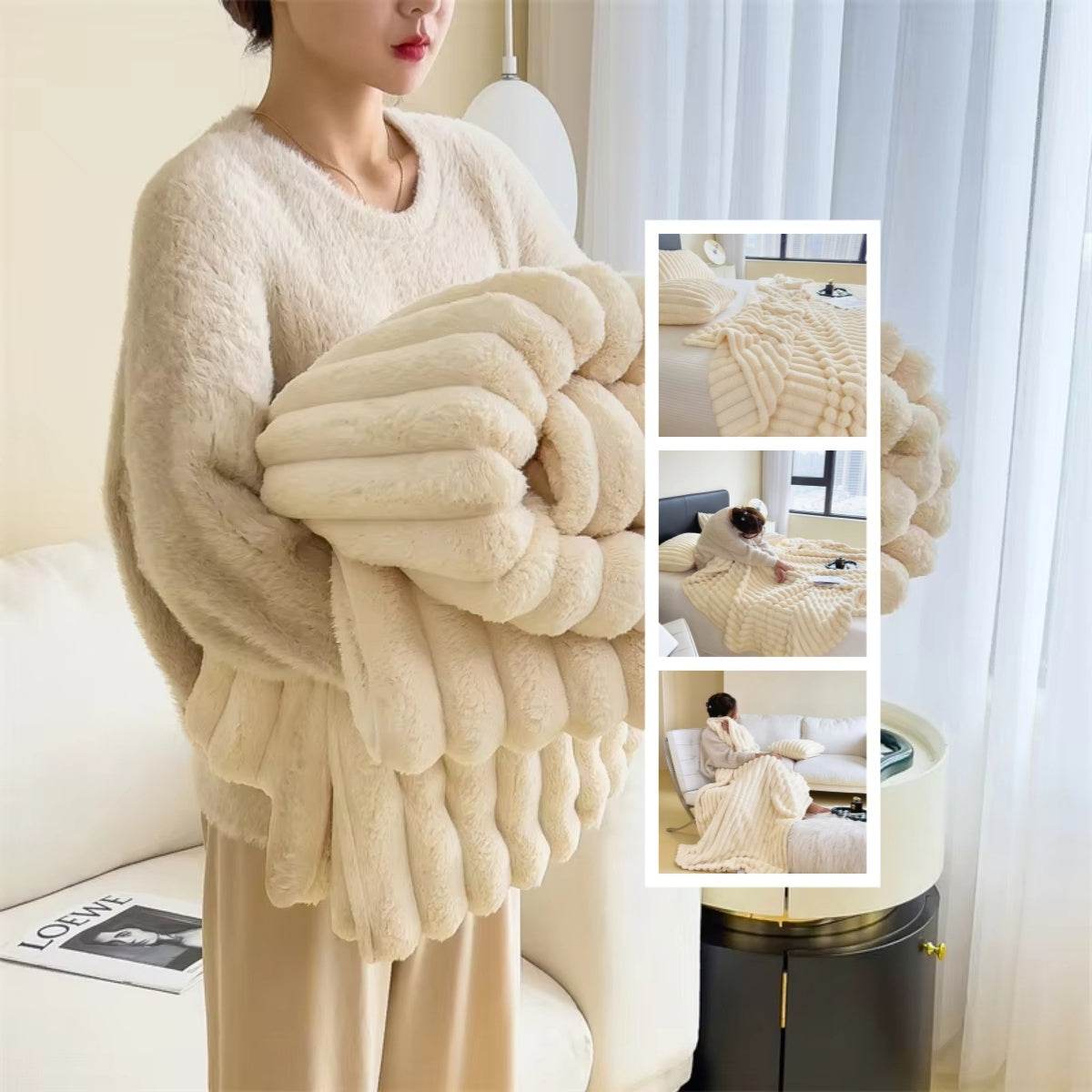 Soft Wind Bubble Velvet Blanket Warm Solid Rabbit Fur Blankets Double-sided Thickening Cover Throw Warm Fur Blanket - Velora