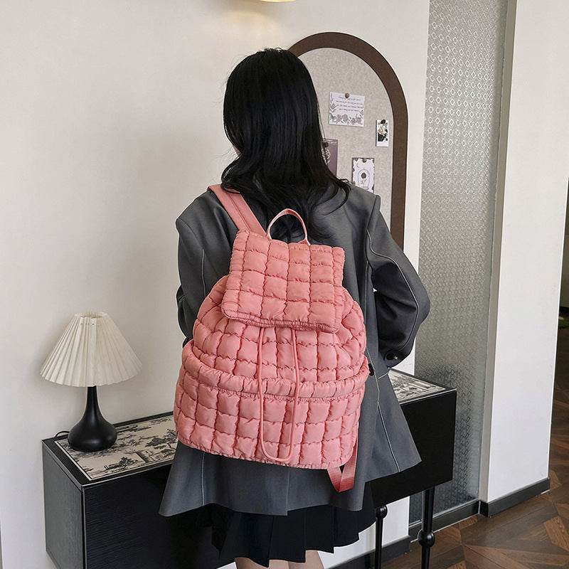 Candy Color Quilted Women Backpack Puffy Down Padded School Bag Large Cotton Travel Back Pack Bags For Women Plaids Shoulder Bag - Velora