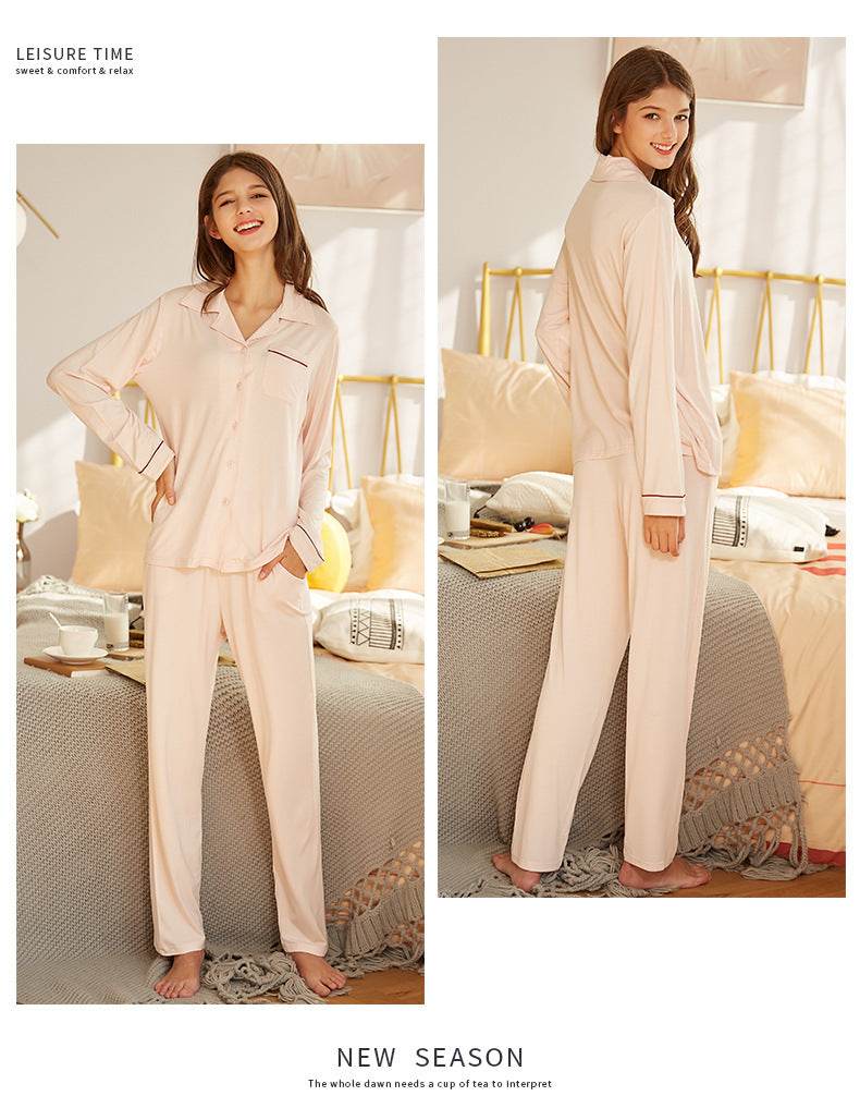 Cardigan Modal Long Sleeve Lapel Pajamas Sets - Velora