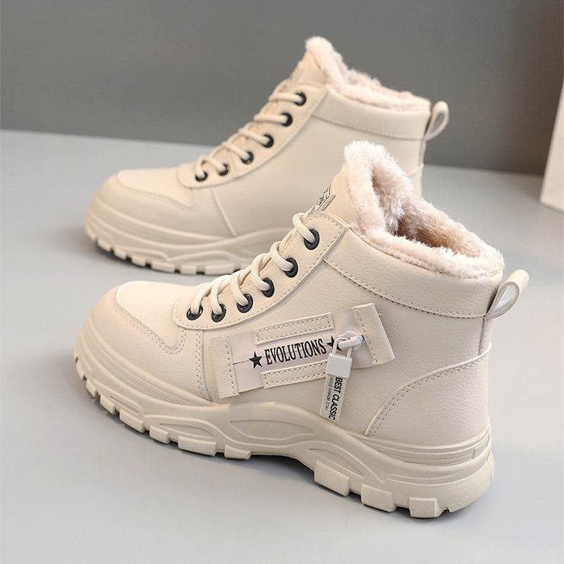 Fleece Lace-up Boots Winter Warm Short Plush High-top Shoes - Velora