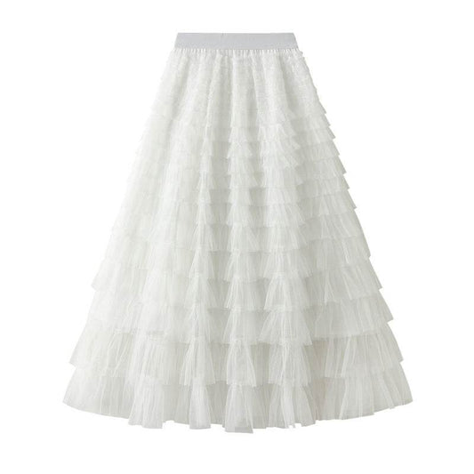 Cake Skirt Women's White Gauze long Layered tulle Skirt - Velora