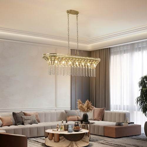 Modern Champagne Gold Kitchen Island Lamp - Oval Crystal Ceiling Chandelier - Velora