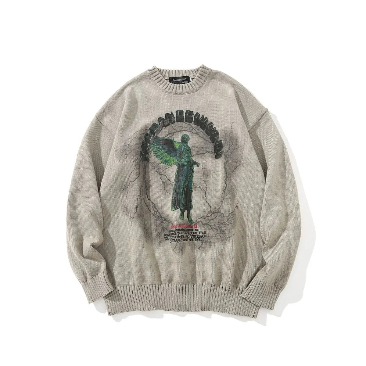 Men's Gothic Angel Wings Embroidered Knit Sweater - Velora