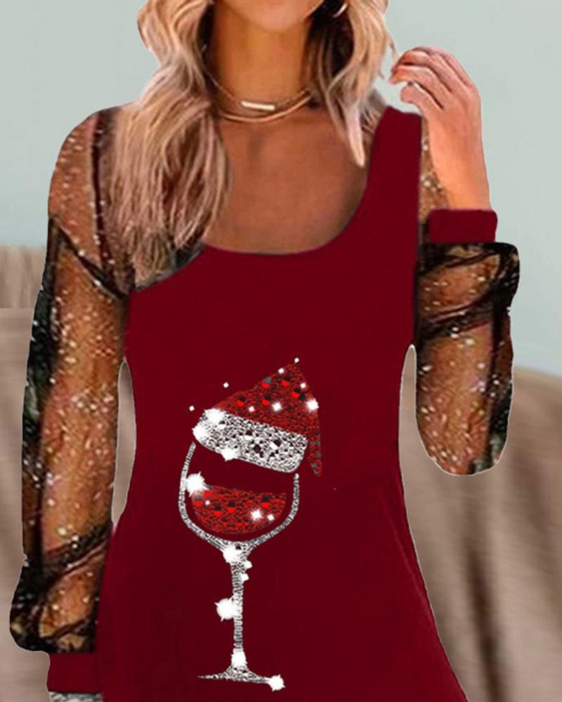 Women's Cocktail Dress Wine Glass Print Polyester - Velora