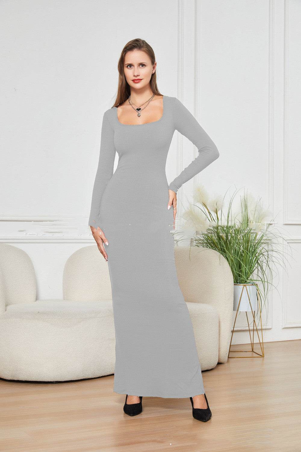 Two-in-one With Lining Double-layer Belly Contracting Hip Lifting Long Sleeve Narrow Dress - Velora