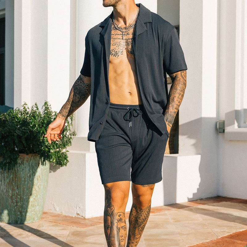 Men's Two Piece Set Short Sleeve Lapel Button Shirts And Shorts Beach Style Suits Men Summer Fashion Clothing Streetwear - Velora