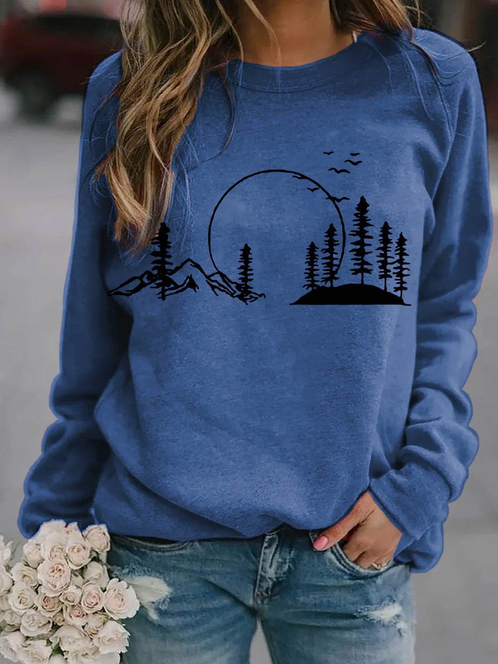 New Style Long-sleeved Dandelion Print Ladies Pullover Sweater - Velora