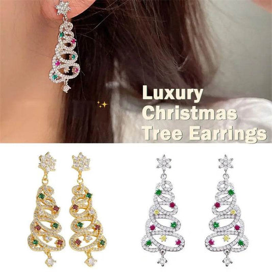 New Full Inlaid Colorful Zircon Christmas Tree Tassel Earrings Women's Fashion Personality Earrings Party Jewelry Christmas Gift - Velora