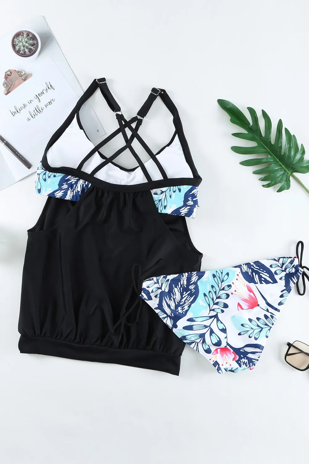 Full Size Crisscross Scoop Neck Tankini Set - Velora