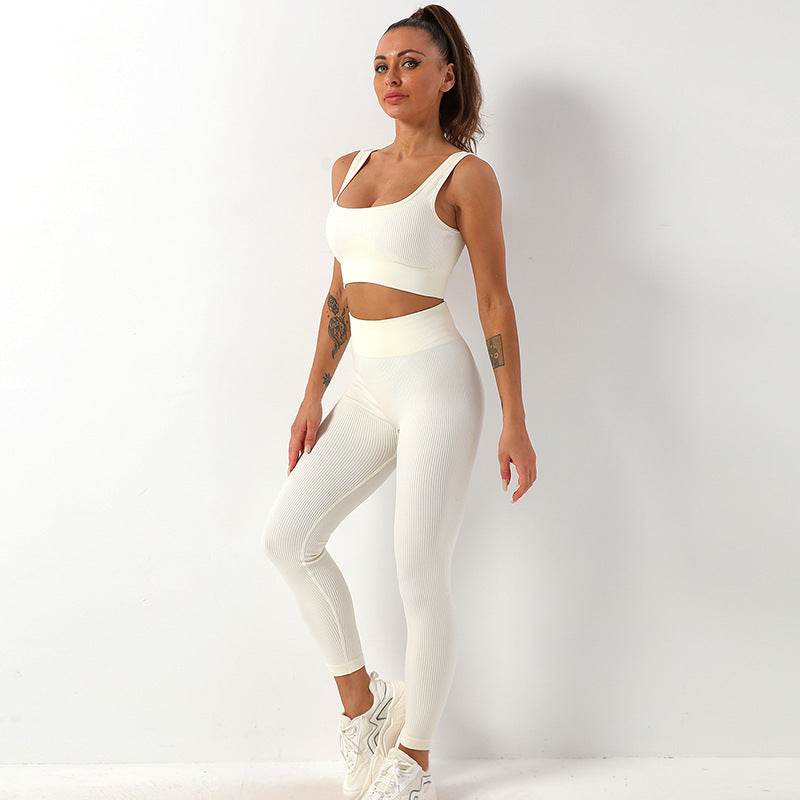 2pcs Thread Yoga Suit Seamless Bra And Butt Lifting High Waist Leggings Set For Women Sports Fitness Yoga Pants Sportswear Outfits Clothing - Velora