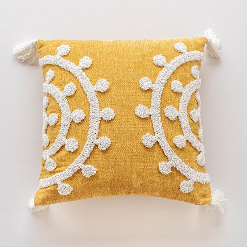 Handmade Embroidery Velvet Embroidery Pillow Cover Craft Cushion Hotel Homestay Tassel Pillow Bedside - Velora