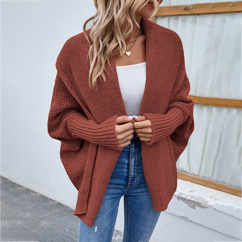 New Loose Knitted Sweater Solid Color Bat Sleeve Large Lapel Cardigan Autumn And Winter Fashion Jacket For Women Clothing - Velora