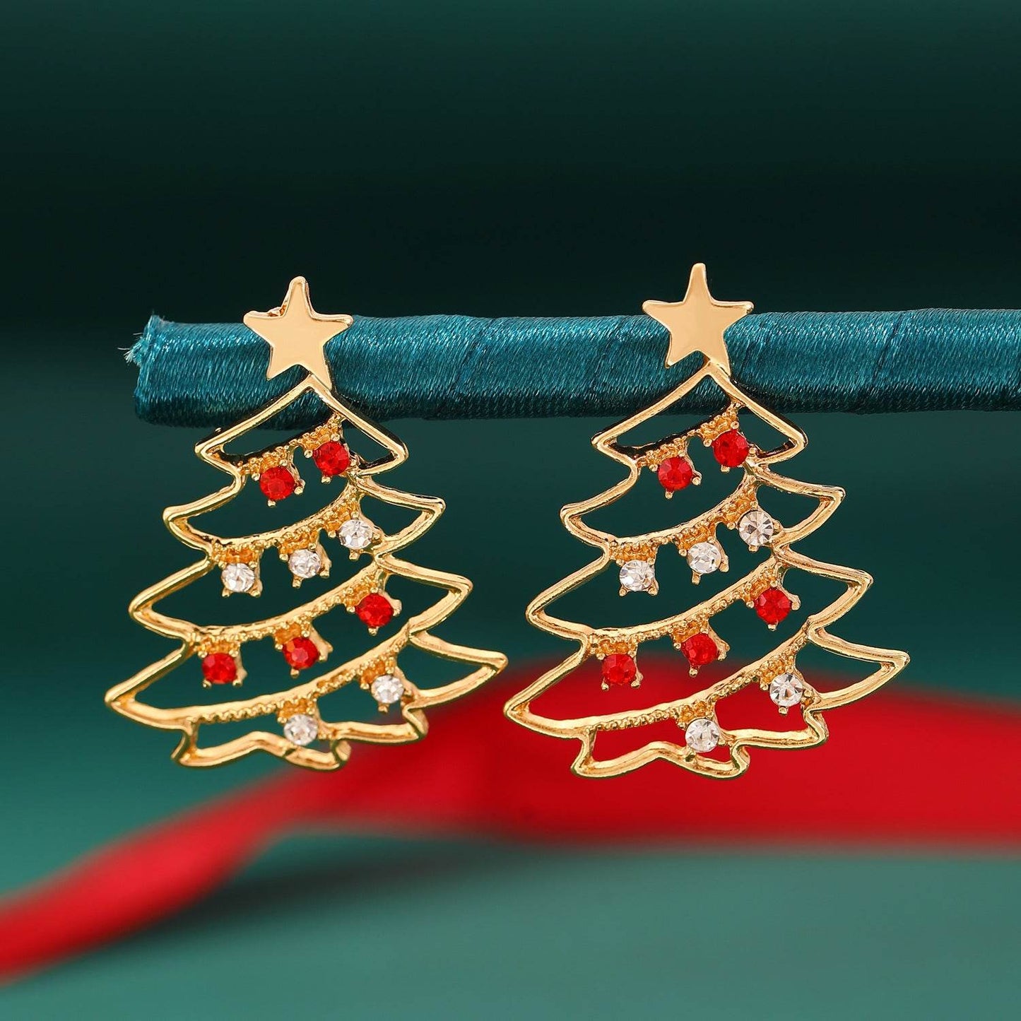 Christmas Earrings With Christmas Tree Colorful Zircon Christmas Tree Earrings For Women Personality Earrings Party Jewelry Christmas Gift - Velora