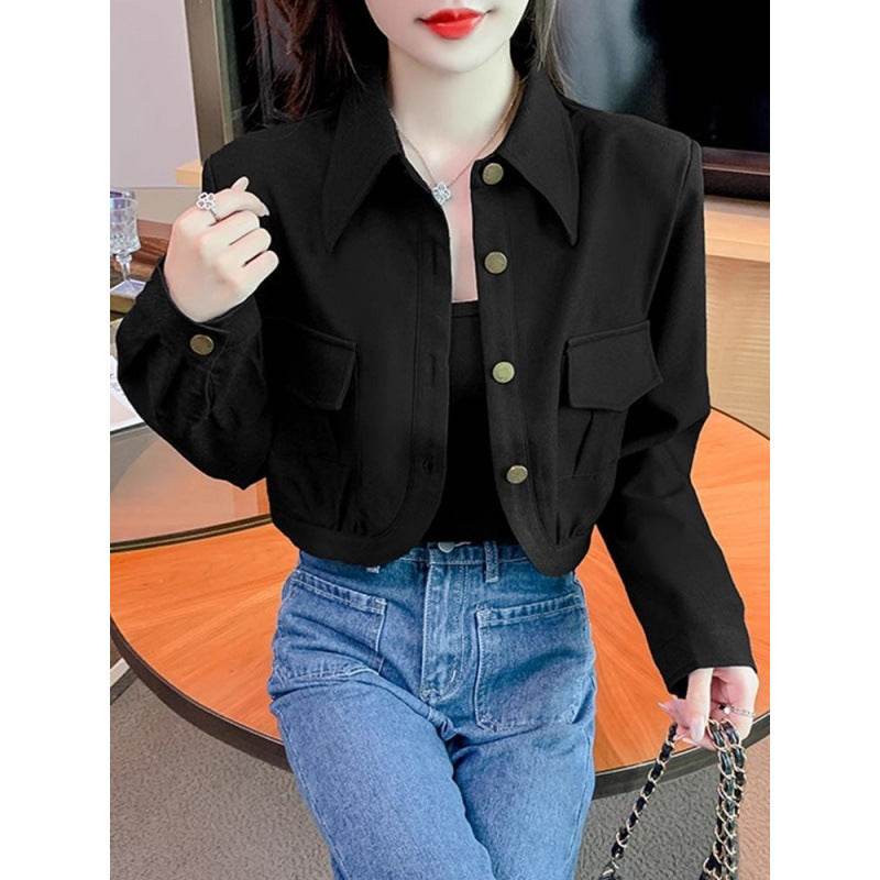 High-end Short Long Sleeve All-match Slimming And Short Sweet Top - Velora