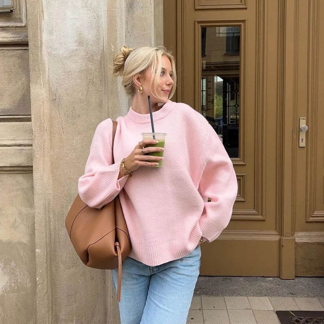 Sweet Crew Neck Pullover Sweater Winter Fashion Loose Long-sleeved Tops For Women Clothing - Velora