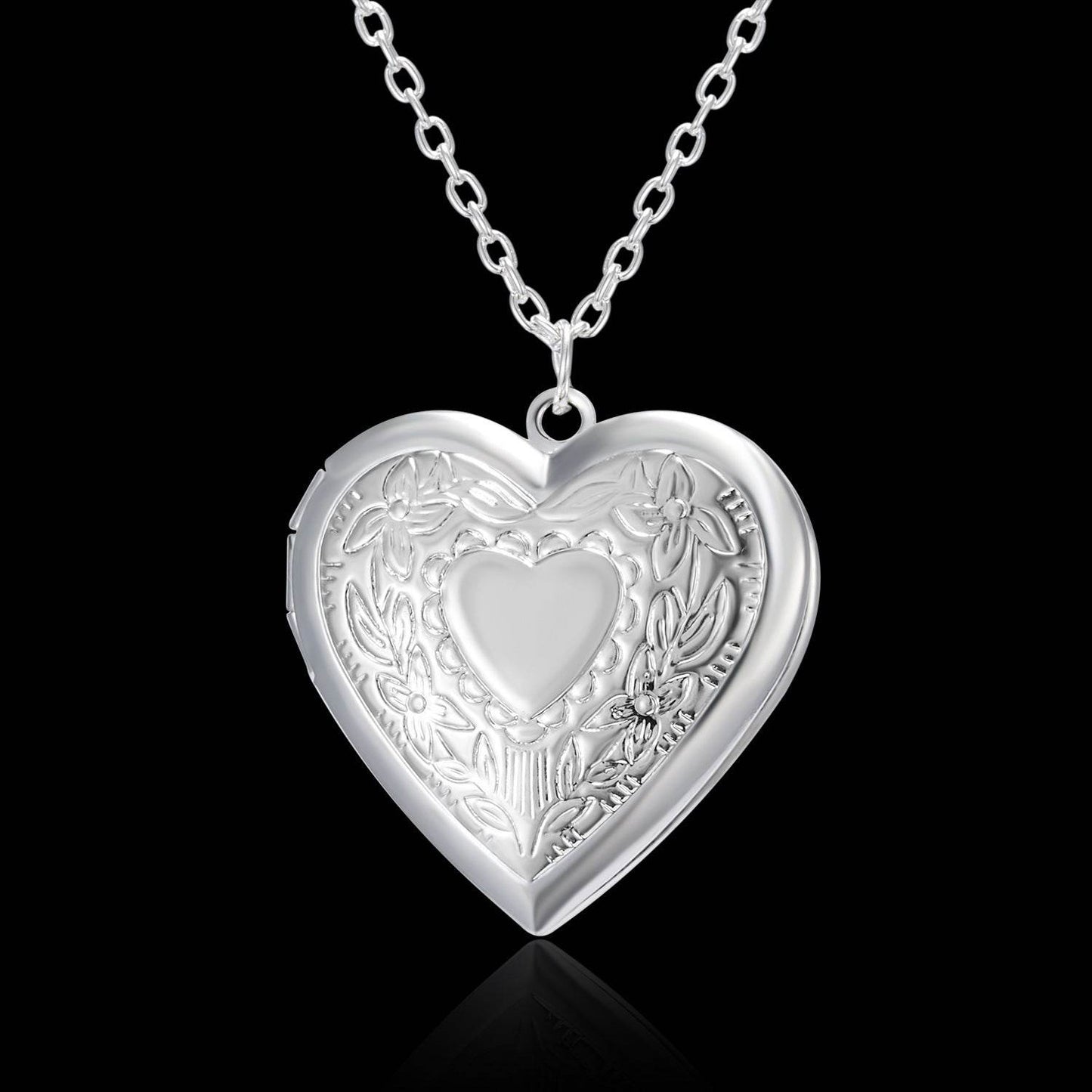 Carved Design Love Necklace Personalized Heart-shaped Photo Frame Pendant Necklace For Women Family Jewelry For Valentine's Day - Velora