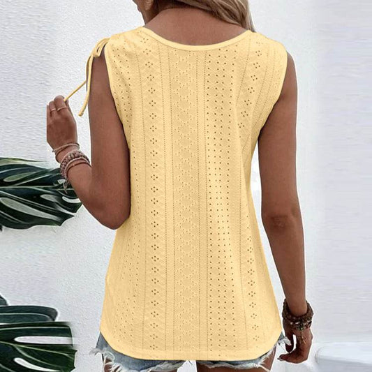 Casual summer U-neck Vest Women Shoulder With Bow Tie Summer blouse top - Velora