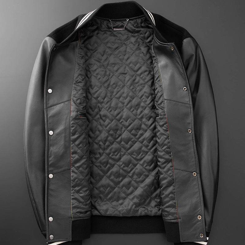 Men's Fashion Casual Wool Sheepskin Stitching Leather Coat - Velora
