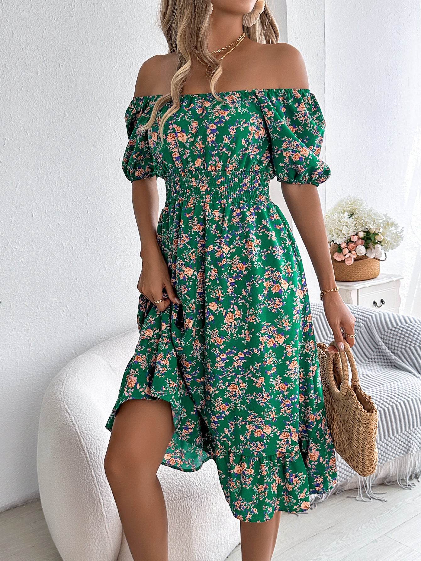 Floral Print Square Collar Dress Summer Fashion Ruffles Dresses Women's Clothing - Velora
