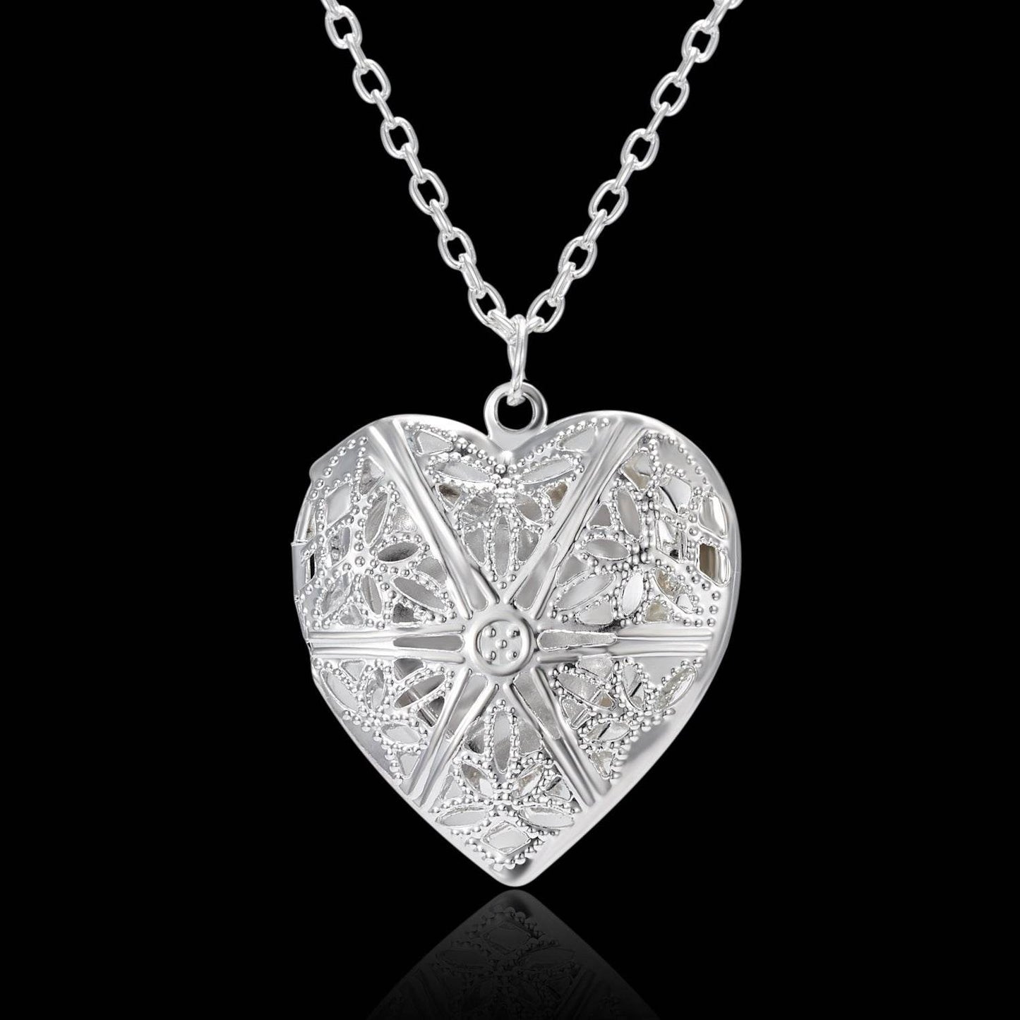 Carved Design Love Necklace Personalized Heart-shaped Photo Frame Pendant Necklace For Women Family Jewelry For Valentine's Day - Velora