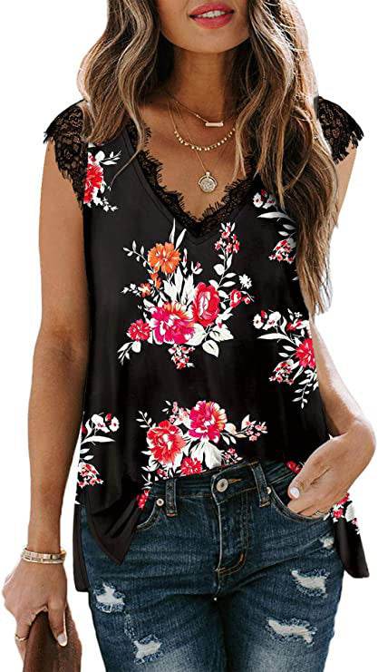European And American New Lace Vest Loose Casual Slit T-shirt - Velora