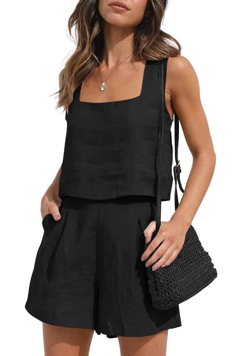 Women's Suit 2 Piece Outfits Square Neck Tops Shorts Sets Lounge Clothes Beach Summer Casual Outfits - Velora