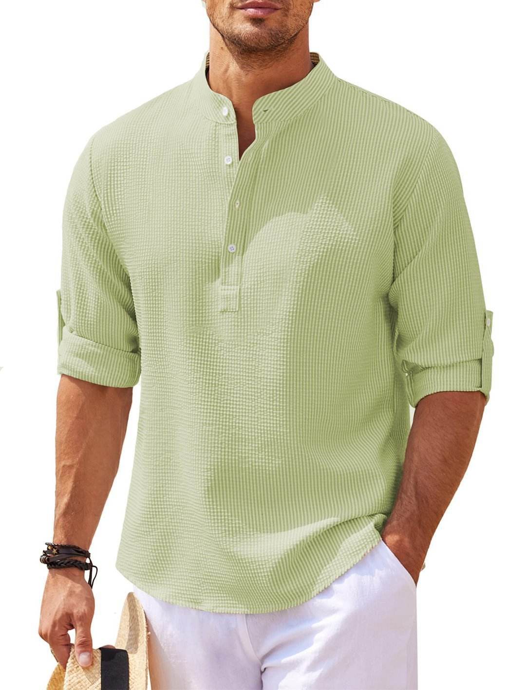 Stand Collar Button Shirt Summer Pineapple Texture Shirt Casual Top Men's Clothing - Velora