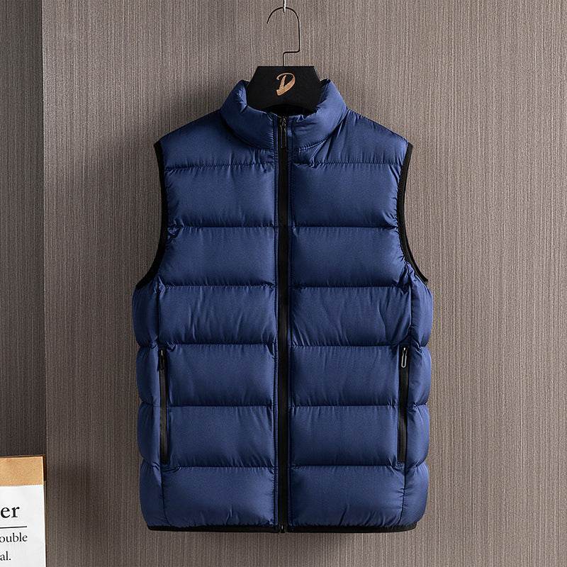 Men's Fashionable Handsome Warm Solid Color Cotton Vest Stand Collar - Velora