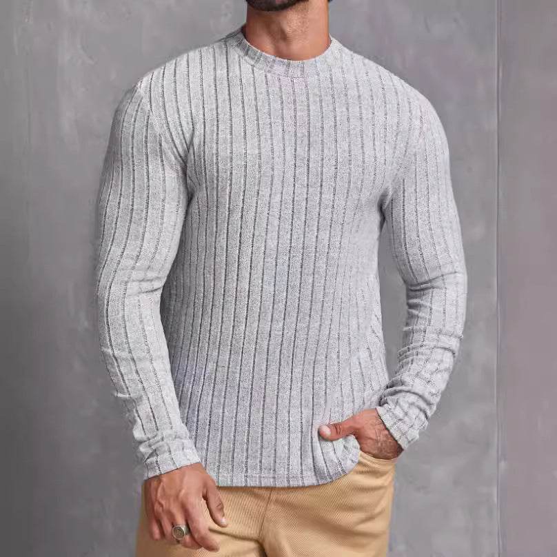 Casual Solid Color Round Neck Pullover Long-sleeved T-shirt - Velora