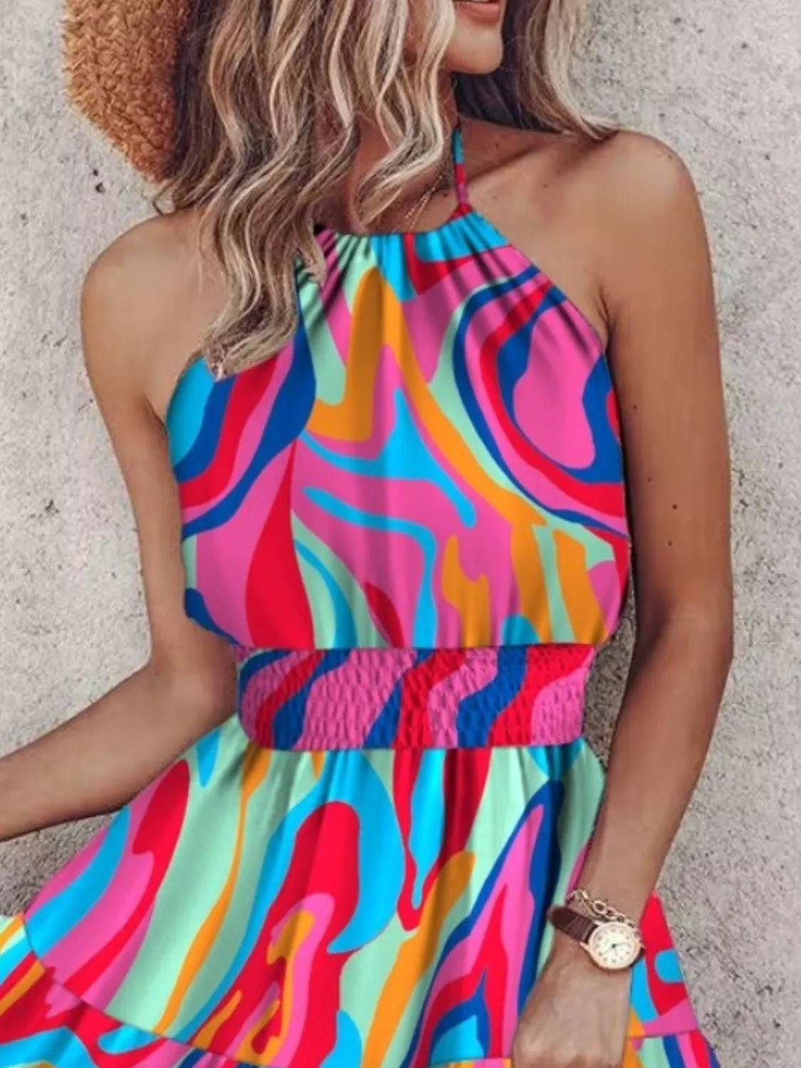 Paisley Print Halter Neck Mini Dress - Velora