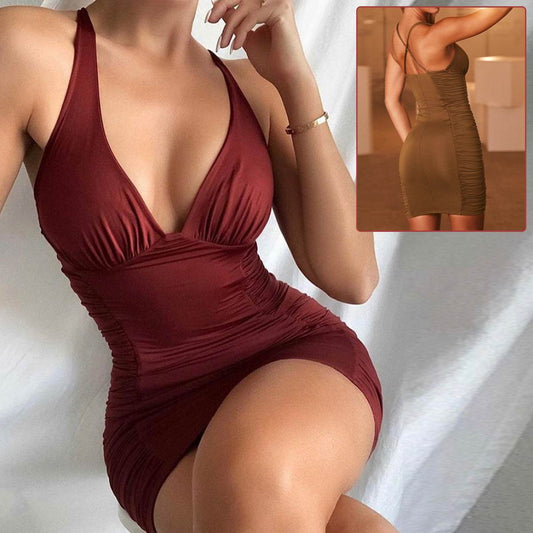 Sexy Deep V-neck Backless Suspender Dress INS Fashion Slim Hip Backless Short Dresses Summer Women's Clothing - Velora