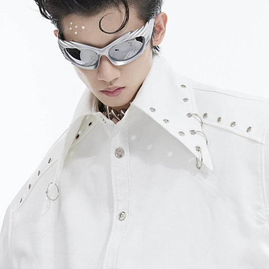 Deconstructing Shoulder Pad White Shirt Jacket - Velora