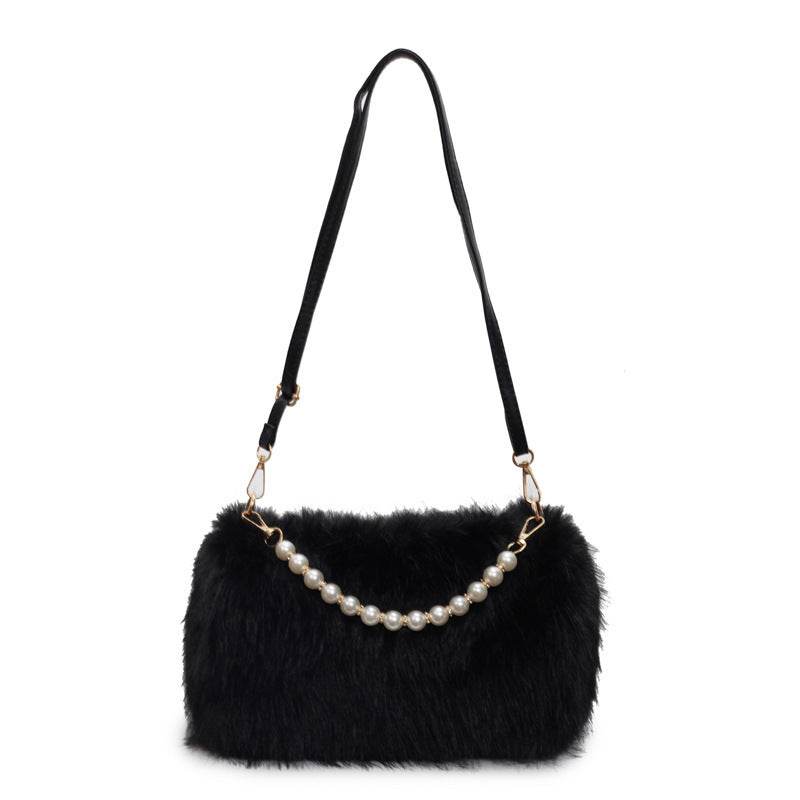 Autumn And Winter Fashion Shoulder Bags Pearl Chain Crossbody Bag Versatile Commuting Armpit Plush Female Bag - Velora