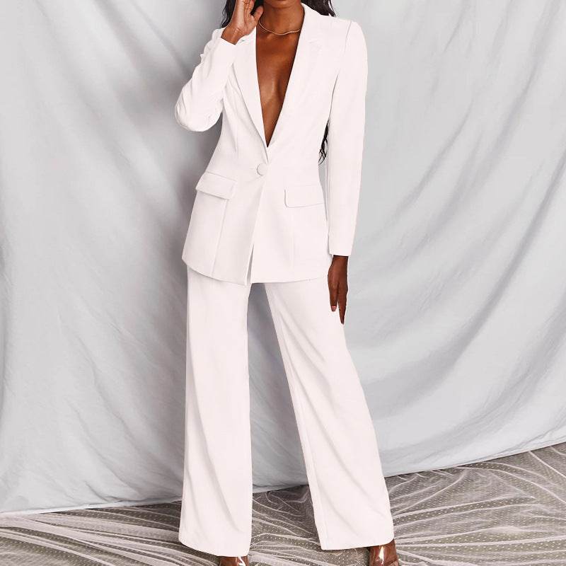 2 Piece Set Spring Elegant Solid Long Sleeve Blazer Suit And Pants For Women Autumn Classic OL Street Outfit - Velora