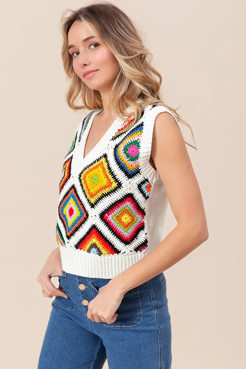 BiBi Diamond Granny Square Sweater Vest - Velora