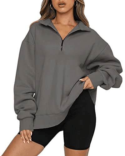 Women Sweatshirts Zip Turndown Collar Loose Casual Tops Clothes - Velora