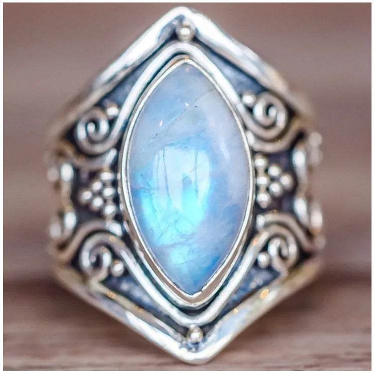 Fashion Antique silver vintage moonstone ring for men - Velora