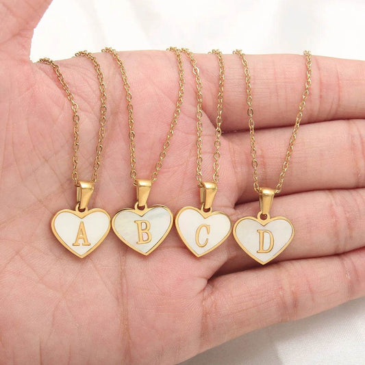 26 Letter Heart-shaped Necklace White Shell Love Clavicle Chain Fashion Personalized Necklace For Women Jewelry Valentine's Day - Velora