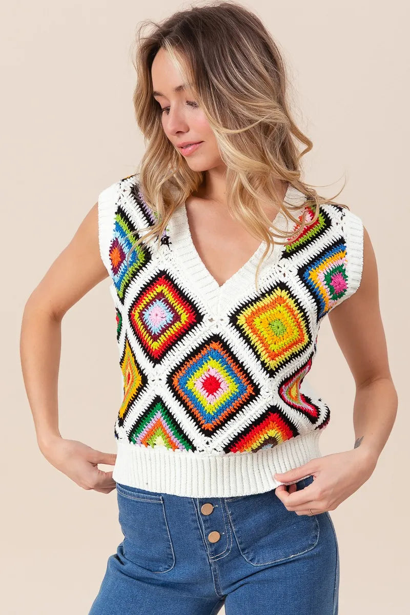 BiBi Diamond Granny Square Sweater Vest - Velora