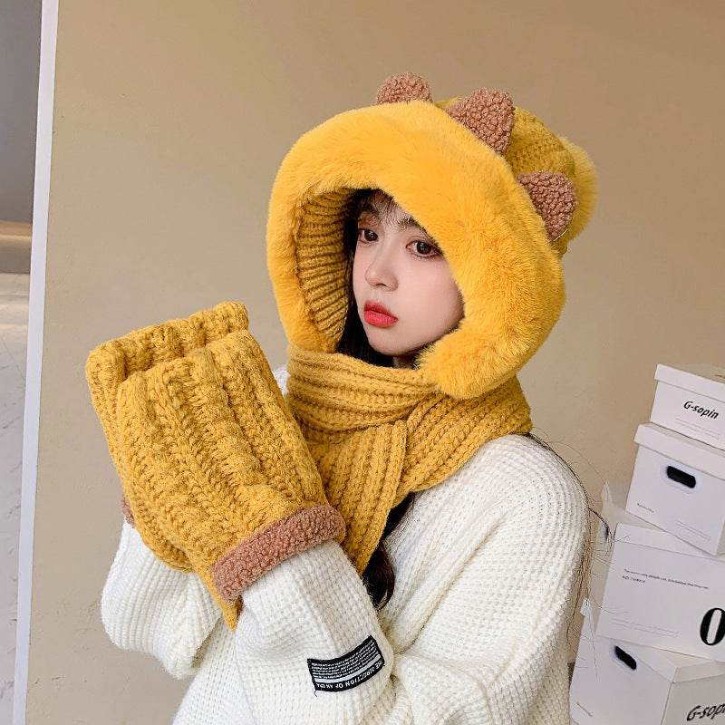 Winter Knitted Wool Scarf Hat Gloves In One Of Three Sets - Velora
