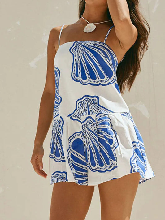 Shell Print Sleeveless Summer Mini Dress - Velora