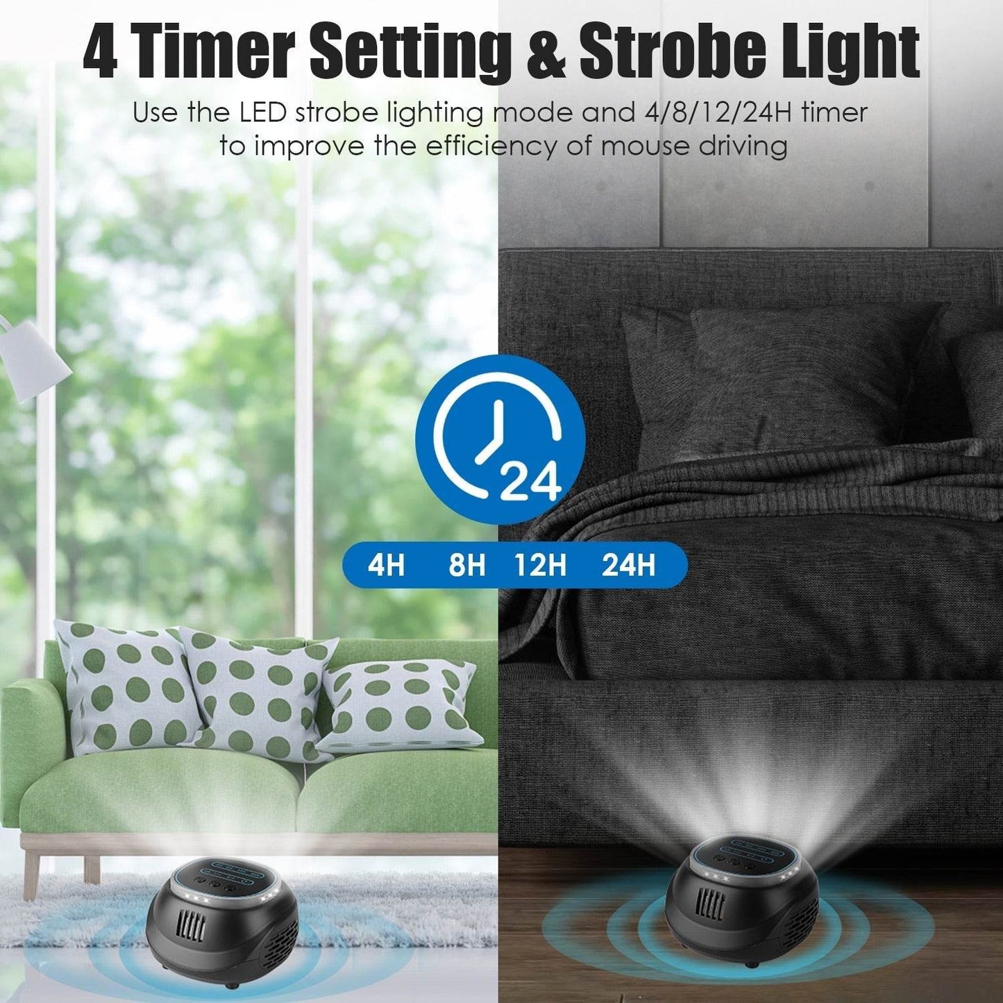 1Pc Ultrasonic Rodent Chaser Rat Repellent Pest Driver Mouse Control Squirrel Repeller With 4 Modes 4-65KHz Strobe Light 4 Timer 1292sq.ft. Coverage For Rodent Mouse Rats Squirrels Bats - Velora