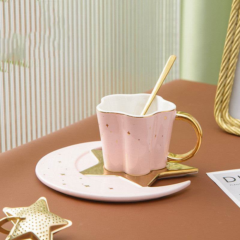 Creative Ceramic Cup With Star And Moon Saucer - Velora