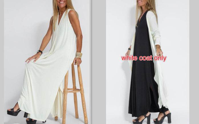 New Solid Color V-neck Sleeveless Dress Long Cardigan Jacket Suit For Women - Velora
