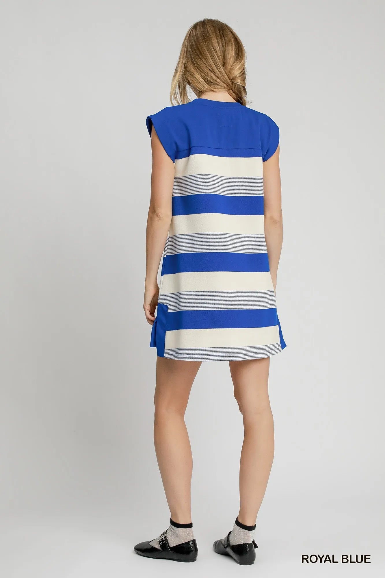 Umgee French Terry Side Slit Striped Mini Dress - Velora