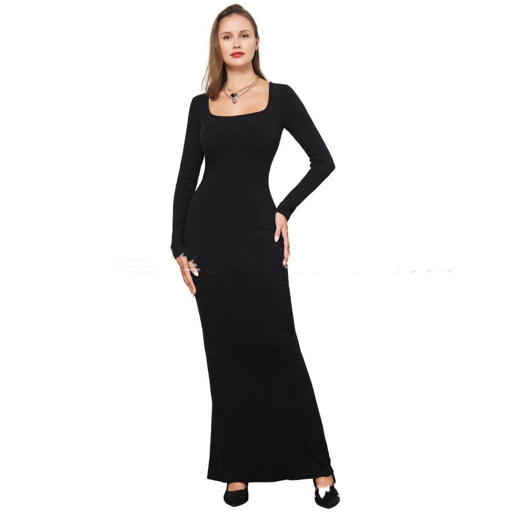 Two-in-one With Lining Double-layer Belly Contracting Hip Lifting Long Sleeve Narrow Dress - Velora